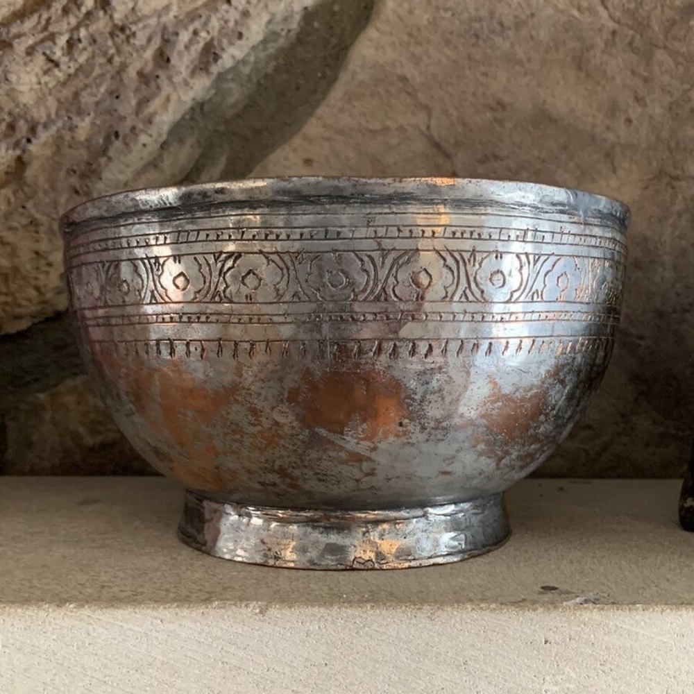 ISLAMIC Middle East silver Copper Hand Etched BOWL BOTTOM STAMP